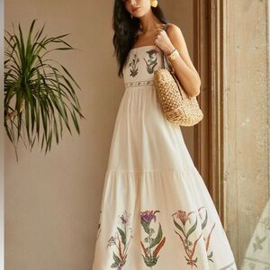 Commense Floral Embroidered Cream Maxi Dress NWOT Small